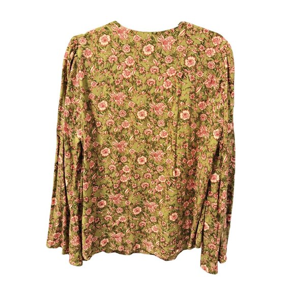 Jessica Simpson Olive Green Floral Boho Blouse With Tie Neck Sz L - Picture 7 of 11